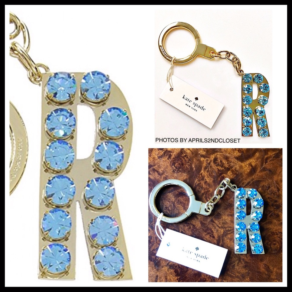 KATE SPADE PAVE CRYSTAL BAG CHARM “R” KEY RING - Picture 2 of 8